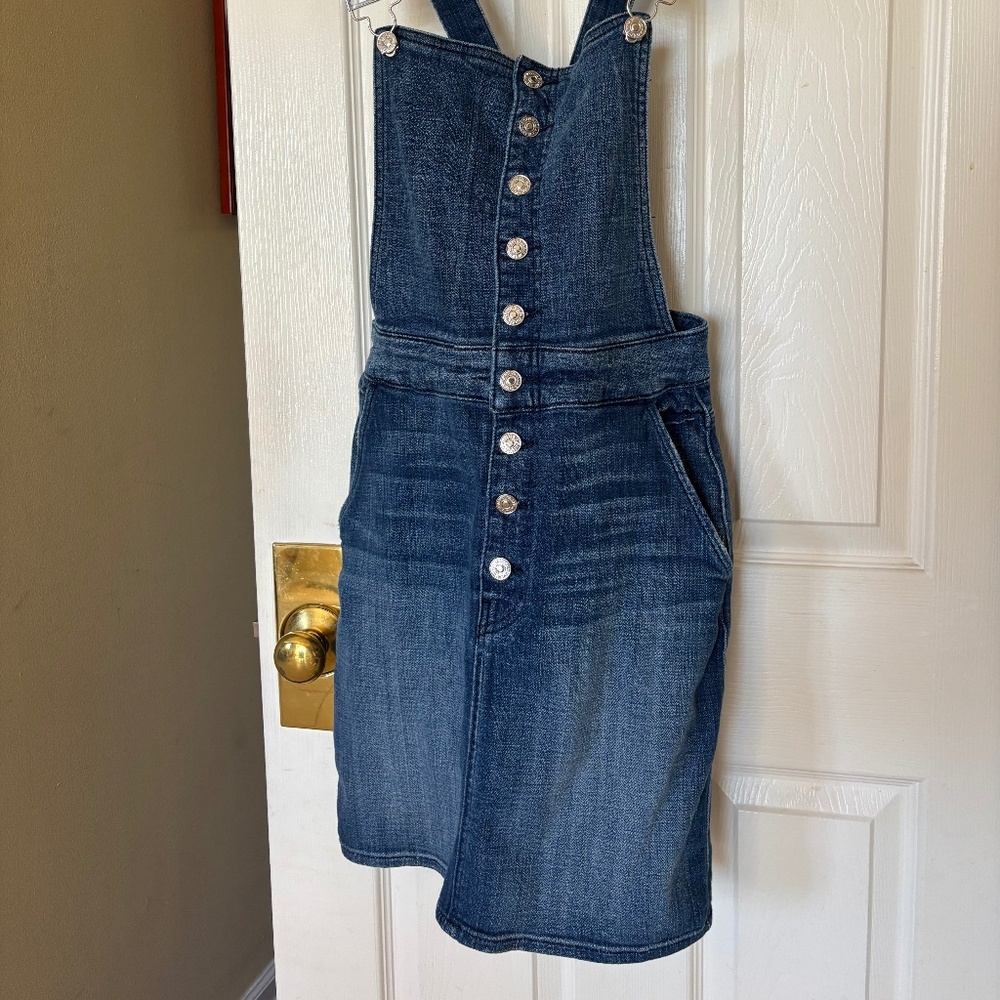 7 for all mankind  denim overall knee length dress, size 27